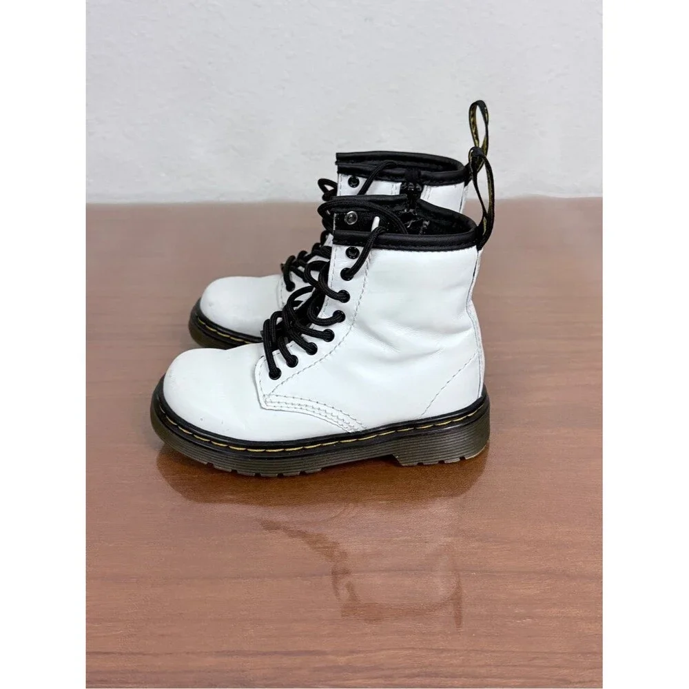Dr. Martens Toddler White and Black Lace-Up 1460T Combat Boots 7
